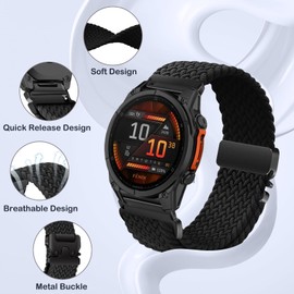 SeNool QuickFit 22mm Straps for Garmin Fenix 8 47mm/Fenix E 47mm/Fenix 7 Pro/Fenix 7/Fenix 6/Fenix 6 Pro/Fenix 5, Nylon Braided Wristbands Watch Band for Garmin Approach S62/Approach S60 - Black