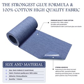 KING MOUNTAIN Iron-on Repair Patch,3"x60"100% Cotton Denim Iron-on Repair Patch, Jeans and Clothing Repair and Decoration Kit (Sky Blue)