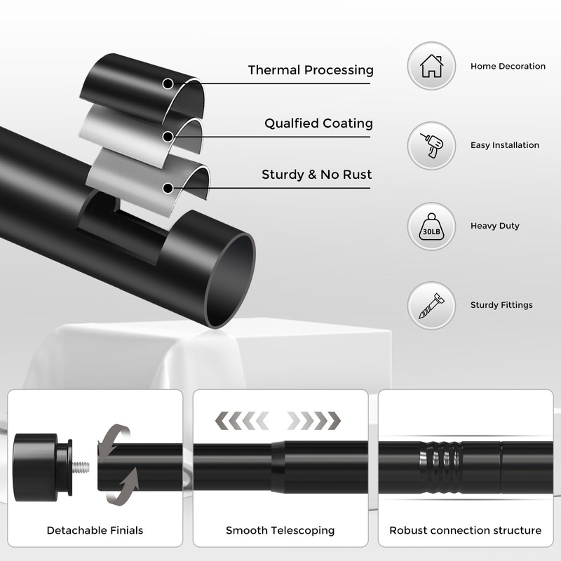 VOIIY Curtain Rods 2 Pack for Windows 48 to 84
