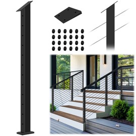 Gyykzz Stair Cable Railing Post 42"x2"x2", Slant Fixed Top Stainless Steel Black Stair Rail Post with Cable Grommets, 33° Drilled Stair Deck Post with 5-Degree Spacers Fit for 28-38 Degrees Stairway