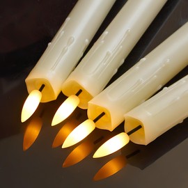 Zevanor Rechargeable Flameless Battery Operated Timer Remote Taper Candles, 2pcs 0.86" x10" LED Flickering Dripping Wax Window Tall Fake Ivory Plastic Candlesticks(USB Charging Cable Included)