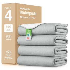 IMPROVIA® Washable Underpads, Heavy Absorbency Reusable Incontinence Pads for Kids, Adults, Elderly, and Pets, Waterproof Protection Floor (Gray, 34"x36" (Pack of 4))