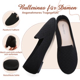 Jifenkla Ballerinas Women's Flat Breathable Shoes Slip On Round Toe Loafer Slip On Walking Ballerina Summer Shoes Low Soft Loafer Fabric Shoes, black