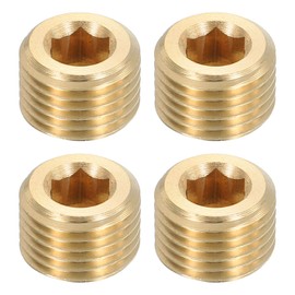 sourcing map 4Pcs Brass Pipe Plug Fitting, 1/4" BSP Male Hex Counter Sunk Plug, Internal Thread Socket Pipe Plug for Closing the End of Pipe, Air Tanks