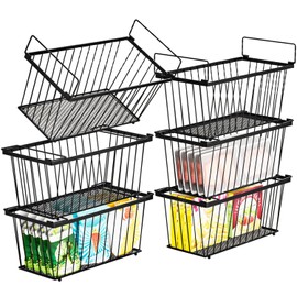 ANJUBAN Freezer Organizer Bins，Upgraded Bottom Leak-Proof net，Encryption and Hardening 6 Pack Freezer Baskets for Chest Freezer 5-7 Cu，（14.6''LX 7.1''WX 6.7''H） Deep Freezer Organizer Bins