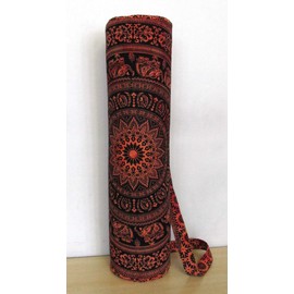 INDIAN CRAFT CASTLE Hippie Yoga Mat Carrier Bag with Shoulder Strap Yoga Mat Bag Gym Bag Beach Bag (Red Elephant Flower)
