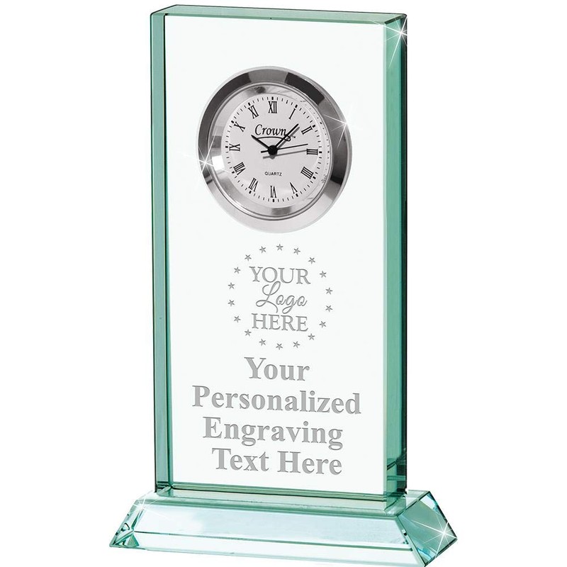 Crown Awards Lifetime Achievement Jade Duo Crystal Clock with Engraving