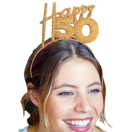 RhinestoneSash 50th Birthday Tiara - Happy 50 Birthday Headband for Women - Gold Sparkle 50th Birthday Gift HdBd(Hap50) GLD