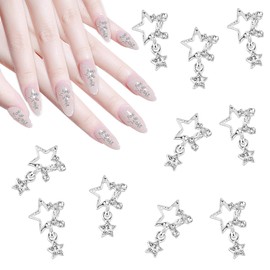 WLLHYF Star Nail Charms 10 Pcs 3D Nail Rhinestones Shiny Gems Crystal Silver Diamonds Color Nail Charms Nail Art Decorations Jewels for Nails Design