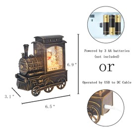 Endearing Singing Snowman Family Snow Globe Lantern - Includes Multiple Power Supply Choices, Timer Functionality, and Glittering Water Snow Effect, Bronze (Train)