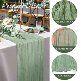 Easter Table Runner Cheesecloth 35x120 Inch 10 FT Rustic Boho Cheese Cloth Table Runner for Birthday Wedding Baby Shower Bridal Shower Sheer Gauze Centerpiece Spring Home Decorations(Sage Green)