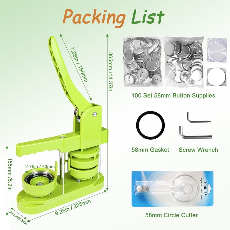 Yunziling 58mm(2.25IN) Button Maker Kit: Pin Maker Machine Kit with