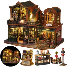 DIY Miniature House Kit, DIY Dollhouse Kit for Adults to Build, Mini House Kit with LED, Mayberry Street Miniatures, Ideal Gifts for Birthday,Valentine/Christmas(Magic Book Shop)