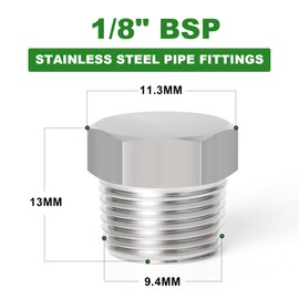 TAISHER 10 Pcs Stainless Steel Outer Hex Thread Socket Pipe Plug Fitting 1/8" BSP Male, for Water Oill Air Gas