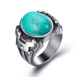 Retro Turquoise Men Rings, Black Onyx Rings for Men Stainless Steel Oval Vintage Mens Jewelry, 不锈钢, synthetic gemstones