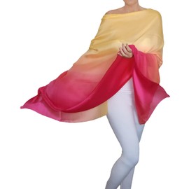 Silky Ombre Scarf Wrap Summer Wedding Shawl Lightweight Spring Poncho Cape Plus Size Pool Coverup (Yellow Peach Pink)
