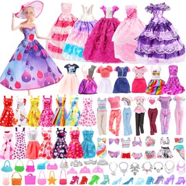 Chennyfun 49 Clothes for Dolls = 4 Dresses + 5 Fashion Clothing Outfit + 5 Mini Dresses + 3 Swimsuits + 10 Shoes + 22 Accessories, Skirts Doll Accessories Outfit Clothing for 11.5 Inch Girls Dolls