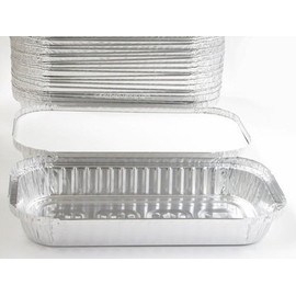 D&W Fine Pack Disposable Aluminum Foil 3 lb. Oblong Food Storage Pans with Board Lids - 48 Ounces - Perfect for Baking, Preparing Food (Pack of 25)