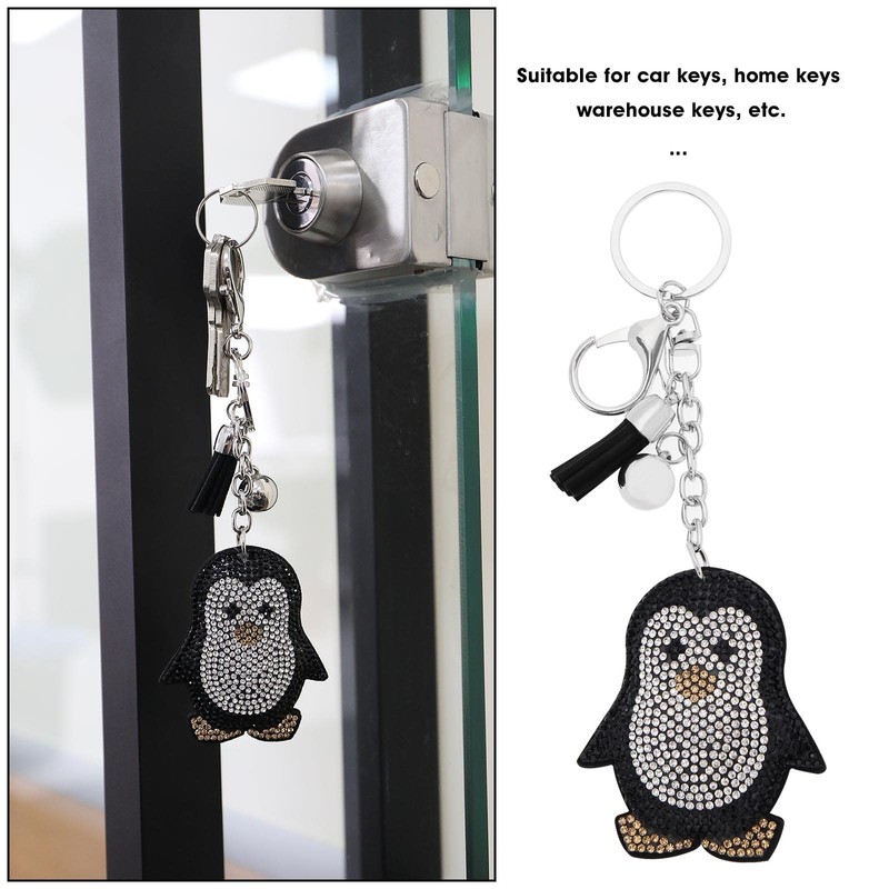 2Pcs Crystal Penguin Keychains Penguin Key Rings with Rhinestone Cartoon