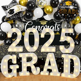 8 LED Marquee Letter Lights Grad 2025 Sign, Grad 2025 Light up Letters for graduation decorations, Class of 2025 Lights Decoration for High School Senior College Graduation Party Favor Supplies