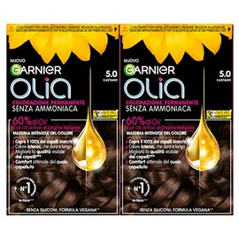 Garnier Olia Permanent Hair Colour without Ammonia, Colouring with Flower Oils of Natural Origin with Brightening and Nourishing Effect, Colour 5.0, Brown, 2 Packs