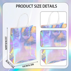 Hitkmi 24 Pcs Holographic Party Favor Bags Bulk, Iridescent Gift Bags, Small Silver Holographic Iridescent Goodie Paper Snack Candy Bags with Handles for Birthday, Baby Shower, Wedding
