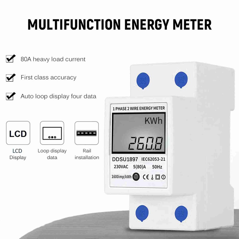 Digital Electric Energy Meter Single Phase DIN Rail Electricity Meter