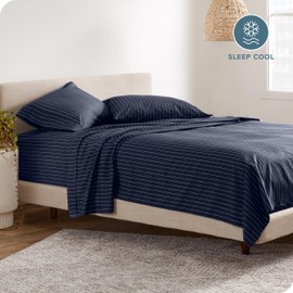 Bare Home Twin XL Sheet Set - College Dorm Size - 1800 Ultra-Soft Microfiber Twin Extra Long Bed Sheets - Deep Pockets - Easy Fit - 3 Piece Set - Bed Sheets (Twin XL, Pinstripe - Midnight/White)