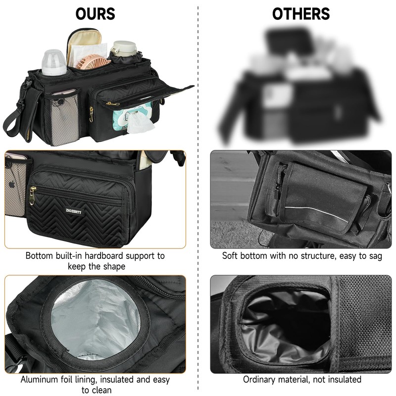 ZIOZERTT Universal Stroller Organizer with Insulated Cup Holder,Stroller Caddy Bag