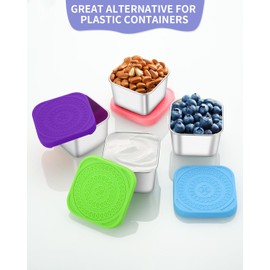 Atecare Snack Containers, [16 Piece-6 oz] Stainless Steel Snack Containers, Easy Open Square Food Containers with Leak Proof Silicone Lids, Stackable Metal Lunch Box Great for Lunch to Go