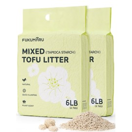 FUKUMARU Tofu Cat Litter, 12lb Fast Clumping & Odor Control, Gardenia Scent, Natural Bean Dregs & Cassava Starch, Dust-Free, Flushable, Low Tracking, Ultra Absorbent, Lightweight, 6lb x 2 Bags