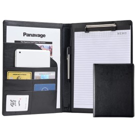 Panavage Binder A4 Clipboard PU Clip File Folio Multi-function Pen Holder with Pocket Business Card Holder with Notepad (Black)
