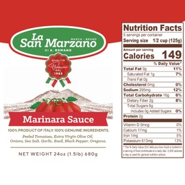 La San Marzano Marinara Sauce, 24 oz, Pasta Sauce Made in Italy, All Purpose Tomato Premium Quality, All Natural, Mediterranean Diet, Non GMO, Vegan, Gluten Free