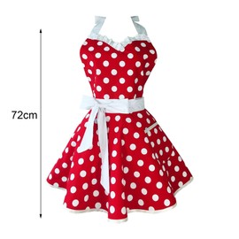Kitchen Apron for Women, Retro Kitchen Apron for Women/Girls, Cotton Polka Dots, Vintage Apron for Chef Baker, Perfect for Cooking, Baking, Gartenar Red, red
