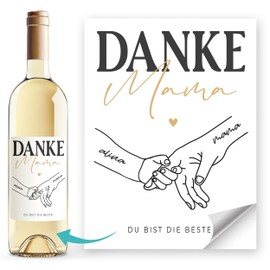SpecialMe® Weinetiketten personalisiert Muttertag Mama Hände mit Namen Flaschenetiketten selbstklebend Wein-Geschenk Weiss unisize