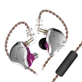 KZ ZS10 Pro Earbuds Headphone, KZ in Ear Monitor IEM HiFi Earphone with 5 Driver 4BA 1DD with Detachable 0.75mm 2 Pin Cable for Singer Musician Drummer (Purple with Mic)