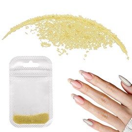 HARFINGTON Nail Art Beads 0.02" (0.6mm) Mini Metal 3D Caviar Nails Beads Ball Bubble Bead with Bags for Nail Art DIY Craft Decoration, Gold Tone