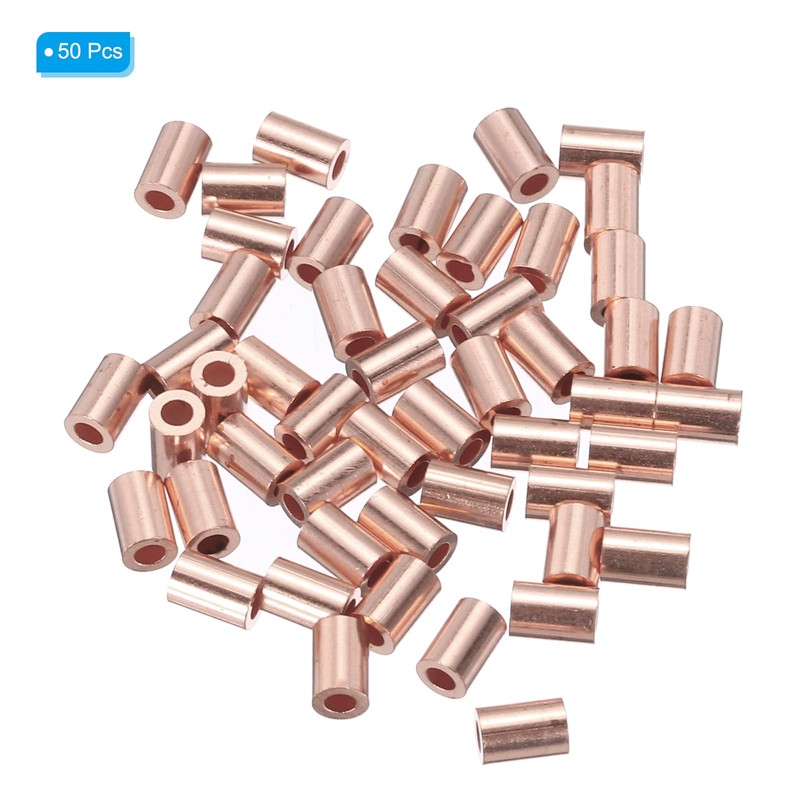 PATIKIL 1/16"/ 1.5mm Wire Rope Stop Sleeve, 50 Pack Copper
