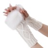 CABODYALS 2 Pairs White Furry Fingerless Gloves Arm Warmers Fluffy
