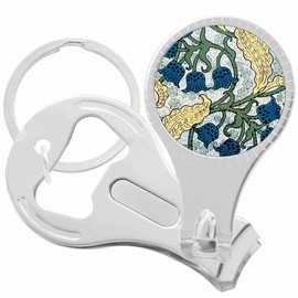 Blue Art Nouveau Flowers Nail Clippers Plus Bottle Opener Keychain