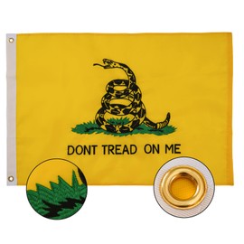 SYII Dont Tread On Me Gadsden Boat Flag 16x24 Inch Made in USA, Embroidery Yellow Coiled Rattle Snake with 2 Brass Grommet, Heavy Duty Nylon Outdoor Banner for All Weather