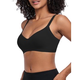 ANGOOL Women's Sports Bra Non-Wired Padded Adjustable Straps Low Impact Workout for Yoga Pilates Gym, Black, XL