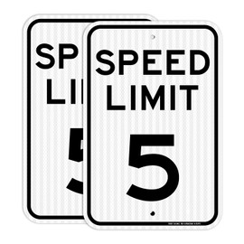 (2 Pack) Speed Limit 5 MPH Sign, Slow Down Sign, Traffic Sign, 18" x 12" Engineer Grade Reflective Sheeting, Rust Free Aluminum, Weather Resistant, Waterproof, Fade Resistant, 2 Pre-drilled Holes
