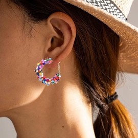 Boho Earrings For Women Colorful Earrings For Women Boho Flower Hoop Earring Mexican Earring C Shape Ethnic Beaded Jewelry Gifts (Multi Beaded)
