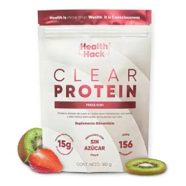 Clear Protein Water, Proteína En Polvo Refrescante con Electrolitos | Whey Aislada de Suero de Leche Dulce Sin Azúcar | 15g por Porción Sabor Fresa Kiwi | Bebida Clear Protein Water Ligera Health Hack