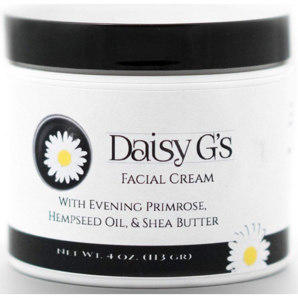 Daisy G's Facial Cream with Evening Primrose, Hempseed Oil, & Shea Butter Antioxidant Moisturizing Nourishing Facial Lotion Hand Made (4oz Night Cream with Organic Ingredients)