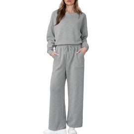 Dokotoo Lounge Sets For Women Cotton Comfy Two Piece Set Casual Crewneck Workout Track Suits Womens Fall Fashion Outfits Clothes Sweatsuit Grey Medium