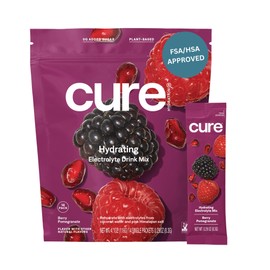Cure Hydration Cure Hydrating Plant Based Electrolyte Mix | Powder for Dehydration Relief | Made with Coconut Water | Non-GMO | No Added Sugar | FSA & HSA | Vegan | Pouch of 14 Packets - Berry Pomegranate