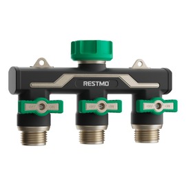 Restmo Heavy Duty 3 Way Garden Hose Splitter, Full Metal Body Full Flow Hose Splitter with Oversized Ball Valve, Extended Lever 3/4" GHT Outdoor Faucet Spigot Adapter for Garden Watering RV, Green