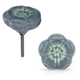 Perilla Home Set of 6 Ceramic Knobs for Cabinet & Drawers Decorative Knobs for Home Kitchen Cabinet Hardware Cupboard Glass Door Dresser Wardrobe and Drawer Pulls (Grey, Round)